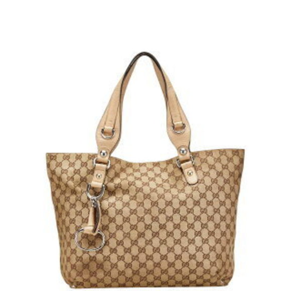 Gucci GG Canvas Tote Shoulder Bag Beige Brown Leather - Picture 1 of 8